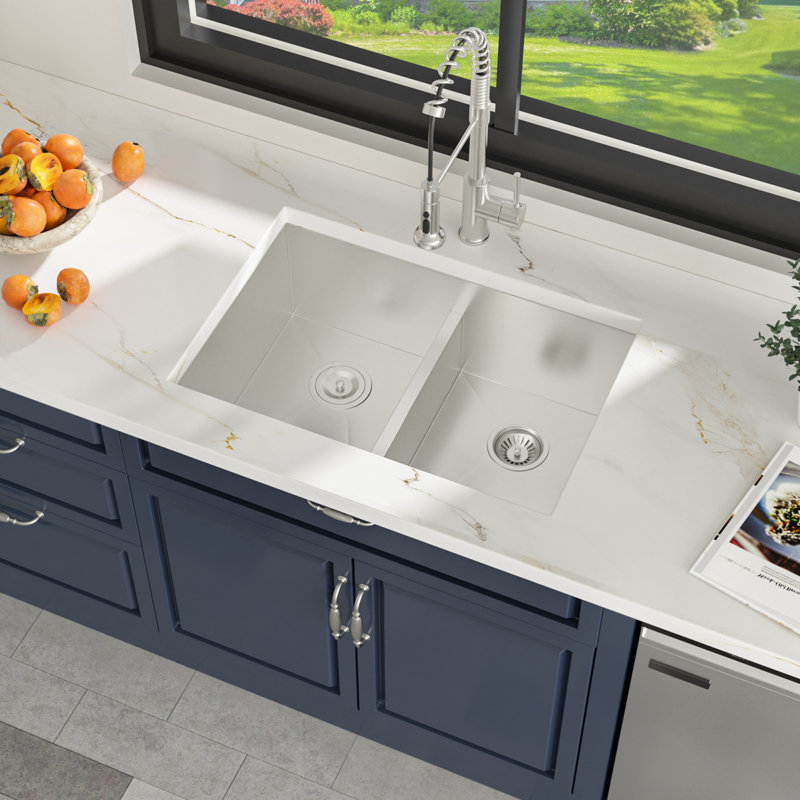 Évier de cuisine en acier inoxydable à double cuve encastrable L 30 po x l 19 po avec grilles d'évier et crépines à panier 50/50