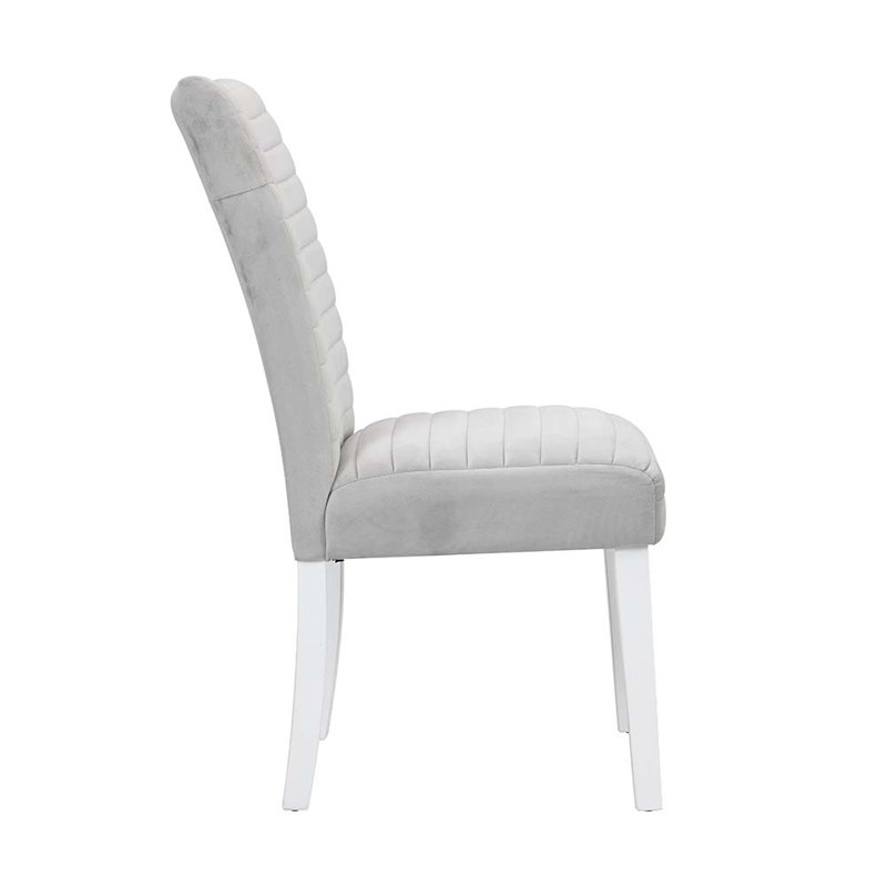 Chaise d'appoint (lot de 2), velours gris et finition blanche ultrabrillante