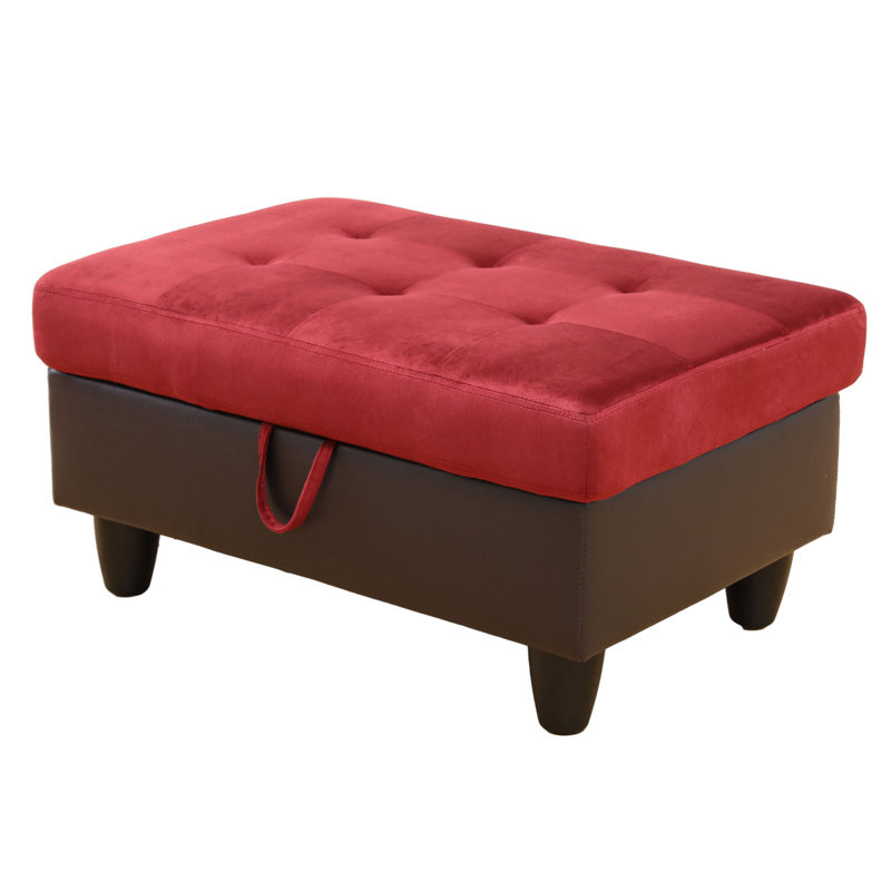 Darryn 35" Wide Upholstered Storage Ottoman, Red/Brown Cotton Blend