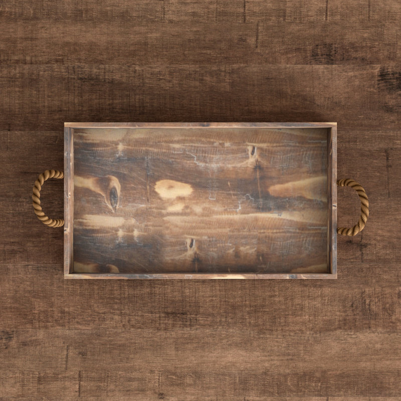 Baltazar Wooden Tray with Rope Handles, Light Brown