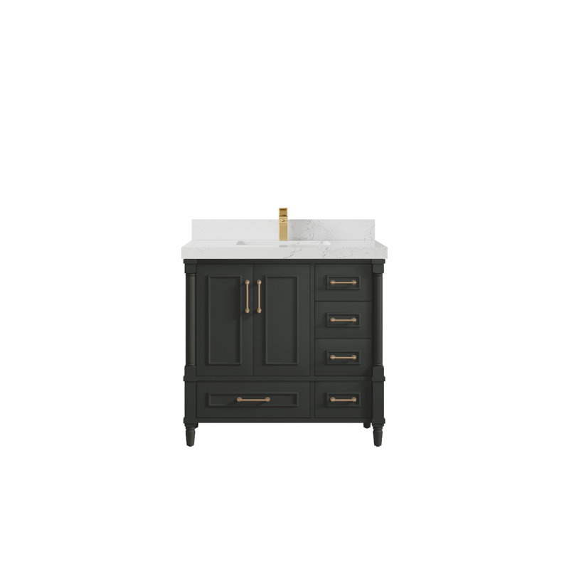 36'' Single Bathroom Vanity with Quartz Top, Gray, Empira