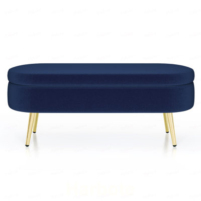 Ottoman Oval Storage Bench, Flannel with Metal Legs