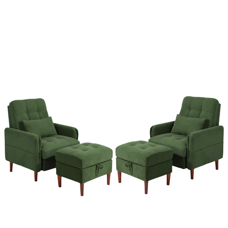 Upholstered Armchair with Footstool, Green