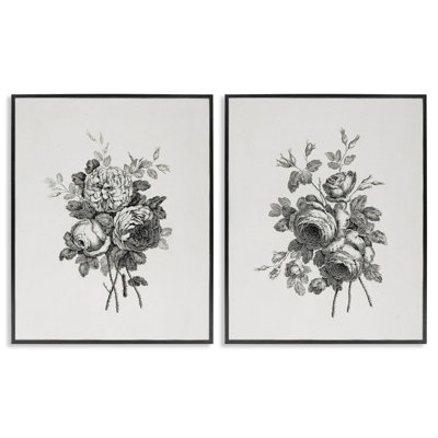 Ensemble de 2 estampes de fleurs antiques, estampe numérique avec lettres et lignes