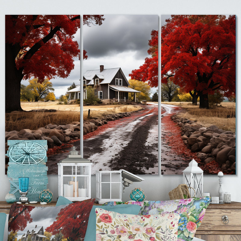 «Red Farmhouse Rustic Elegance III», ensemble de reproductions d'art mural en métal