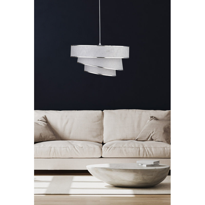 Lustre réglable élégant avec capuchon en tissu, argent et gris, 15,7 po de diamètre x 8,3 po de hauteur | Douille E27 de 40 W maximum | Hauteur totale: 16,3 - 25,4 po | Parfait pour les espaces de vie modernes, les salles à manger et les vestibules