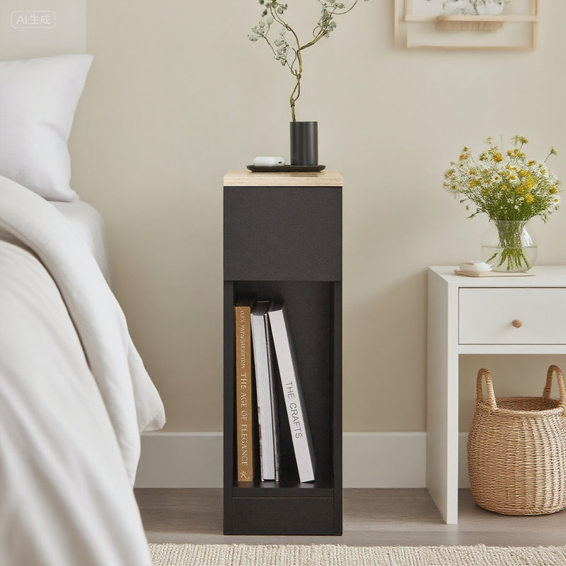 Mikhaela 1 Drawer Bedside Table, Black