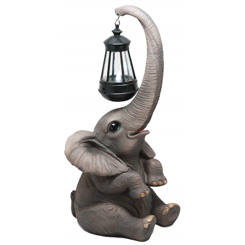 Hand-Painted Gray Resin Elephant Garden Statue with Lantern