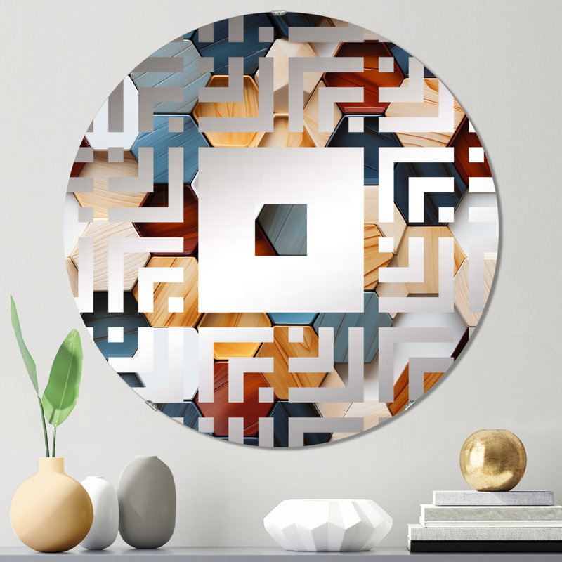 Orange And Grey Hexagons Angularity - Square Wall Mirror, 23.6" x 23.6"