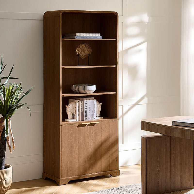 Daniel Modern 78"H Wood Grain Finish Bookcase with Adjustable Open Shelves and Storage Cabinets, Acorn
