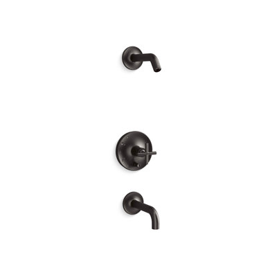 Purist Rite-Temp Bath And Shower Trim Kit With Push-Button Diverter And Cross Handle, Without Showerhead