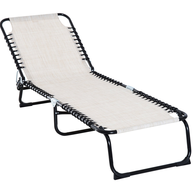 Méridienne d'extérieur pliable, 4 mailles inclinables et respirantes, structure en acier robuste pour la plage, le patio, le bord de la piscine pliable blanc crème, l'extérieur, le patio