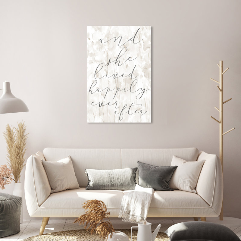 Typographie et citations «Happily Inspirational Quotes and Sayings» - Art textuel sur toile, H 30 po x l 20 po, Toile tendue