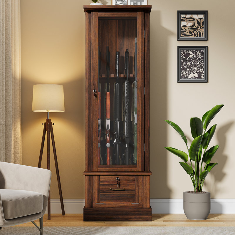 10 Gun Safe For Rifles, Wooden Display Gun Cabinet For Long Rifles, Quick Access Cabinet Safes With Large Sapce Storage For Multiple Short Gun