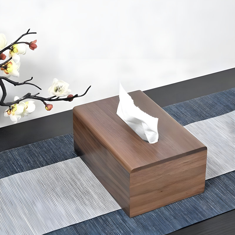 Porte-boîte à mouchoirs en bois massif - Distributeur de serviettes en bois de noyer de qualité supérieure pour le salon, la table à manger et le bureau - Organisateur de rangement élégant pour la décoration intérieure
