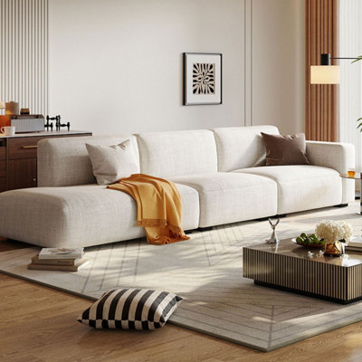 Canapé modulaire blanc en coton et lin