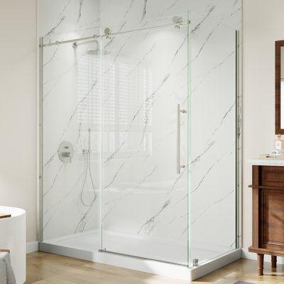60" W X 32" D X 72" H Frameless Rectangle Sliding Shower Enclosure With 5/16" Clear Tempered Glass