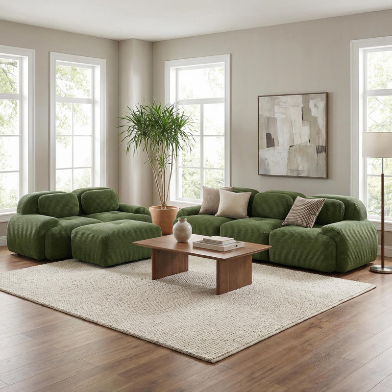 Ensemble de canapé modulaire en velours côtelé 3 pièces Luxury, Vert