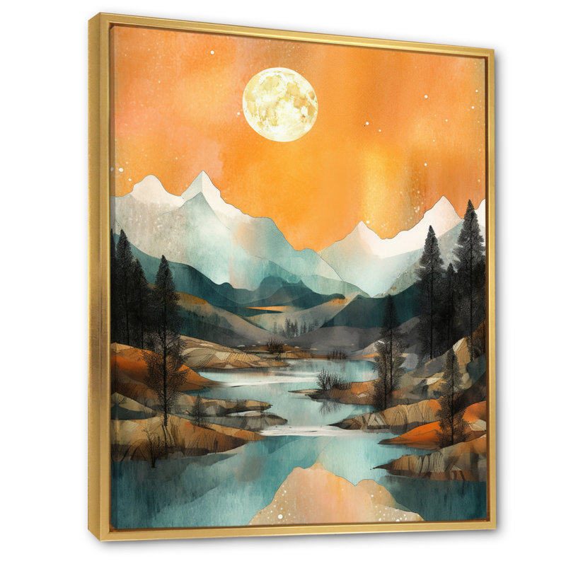 «Teal Bold Mountain I», reproduction sur toile, H 44 po x l 34 po x P 1,5 po, Cadre flottant doré