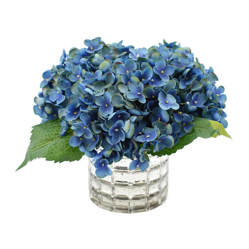 Carruth Hydrangea Floral Arrangement in Vase, Blue