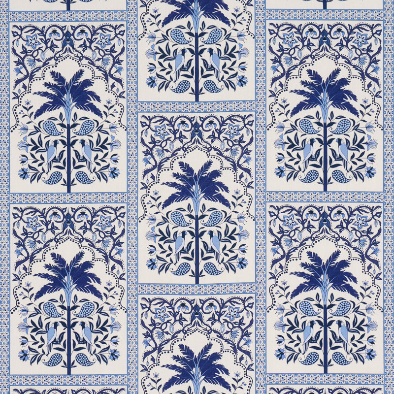 Schumacher X Johanna Ortiz Amazonas Mystique Fabric, Tropical Shades Of Blue