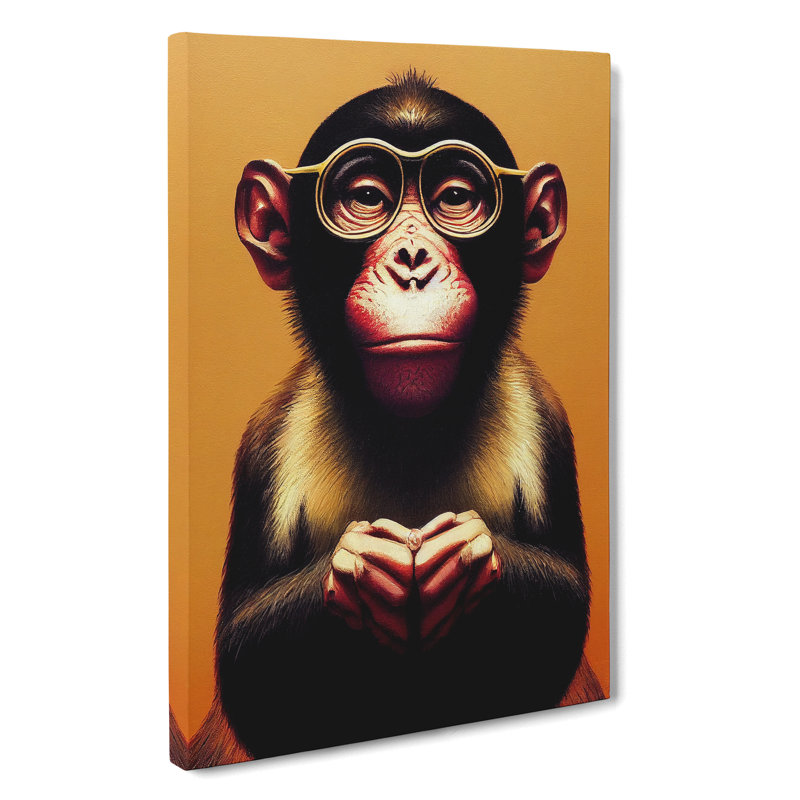 Monkey In Glasses No.2 - Wrapped Canvas, 76cm H x 50cm W x 3cm D
