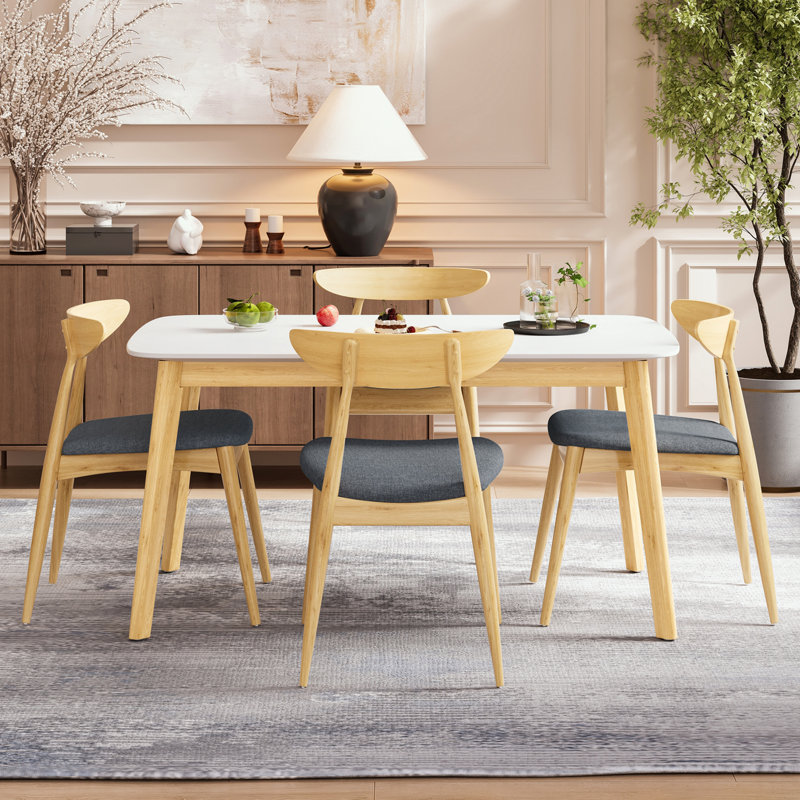 Ensemble de salle à manger 5 pièces à structure en bois avec 4 chaises et coussin moelleux, Gris
