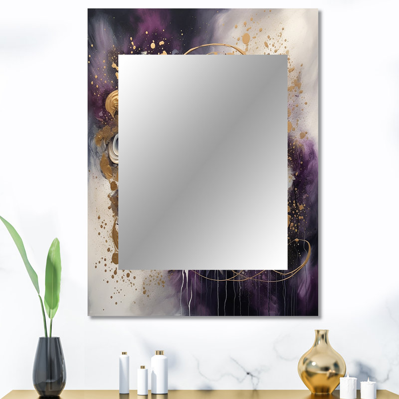Miroir mural décoratif doré, encre liquide - mauve, 40 po x 30 po
