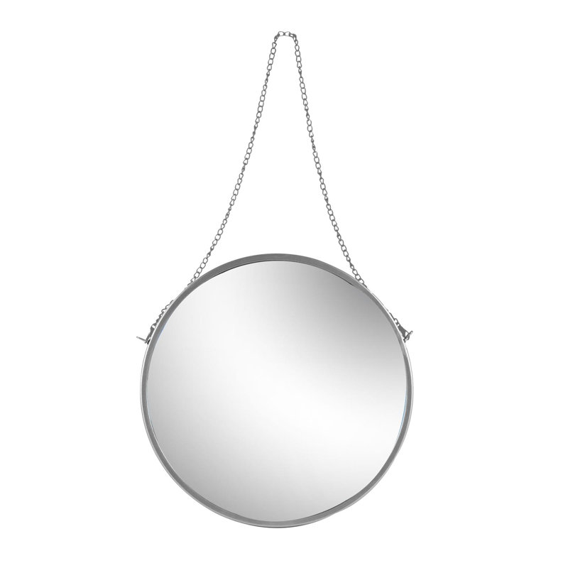 Harbour Housewares - Round Metal Frame Hanging Mirror on Chain - 40cm, Silver