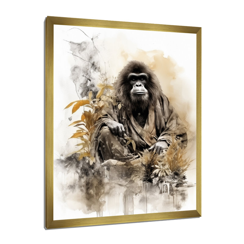 Bata, art asiatique, orang-outan Sumi I, H 32 po x l 16 po x P 1 po, Encadrement doré