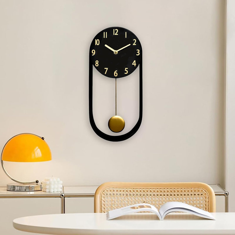 8'' Black Minimalist Wall Clock With Gold Pendulum