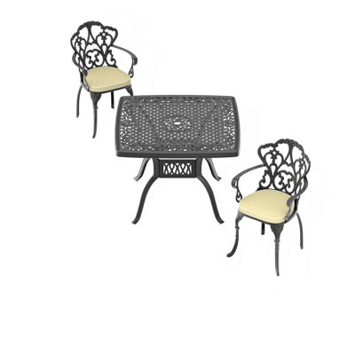 Ensemble de 3 meubles de patio en fonte d'aluminium avec coussins et table, coussins de couleurs aléatoires