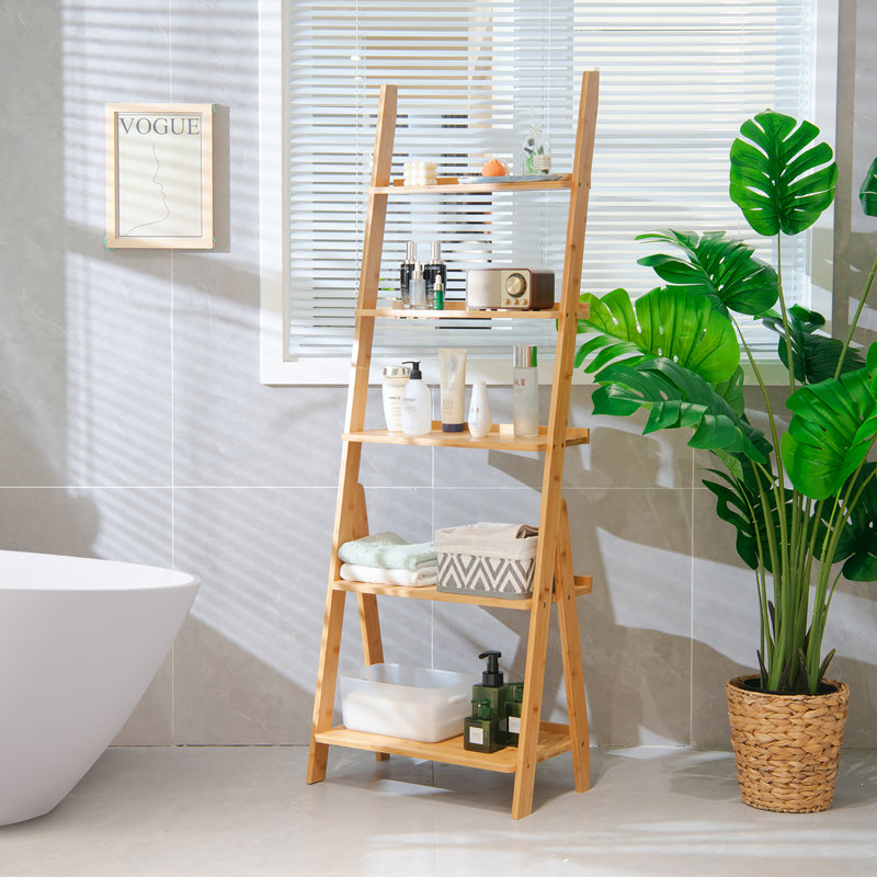 Étagère de rangement en bambou à 4 niveaux Kazuha Latitude Run®, Naturel, (5 tablettes) H 60 po x l 21 po x P 13 po
