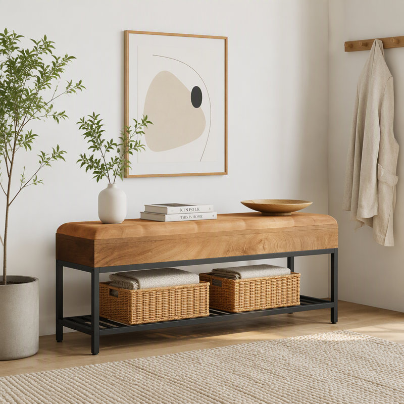 Fabric Upholstered Bench with Shoe Storage