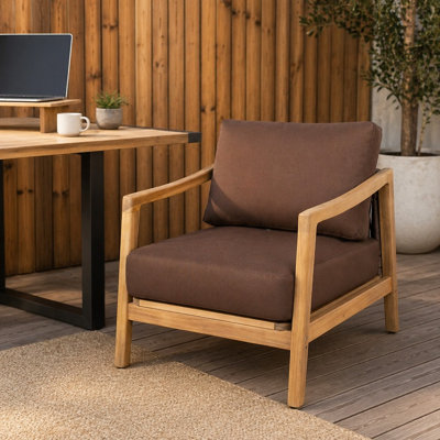 Fauteuil club d'extérieur avec structure en bois d'acacia robuste et dossier tissé en corde respirante, assise rembourrée épaisse et moelleuse hydrofuge