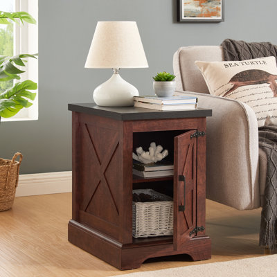 Table de bout de style rustique, chêne avec poignée en métal et tablette réglable, espace de rangement pour les espaces de vie