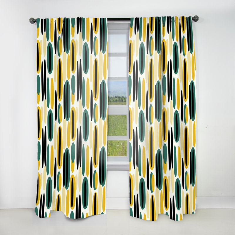 Rideau obscurcissant rayé jaune et vert - 1 panneau, L 52 po x L 90 po