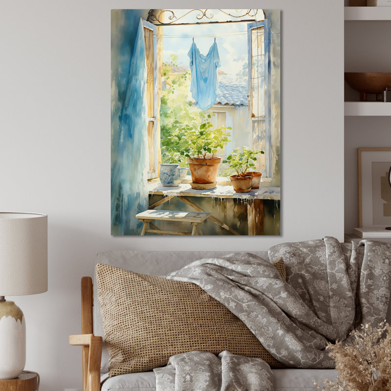 Washday Blues In Provence 4 - Laundry Metal Wall Art, 32" H x 24" W x 1" D