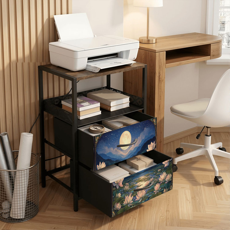 Table de chevet 2 tiroirs avec station de charge, table de chevet de chambre à coucher avec ports USB et prises USB