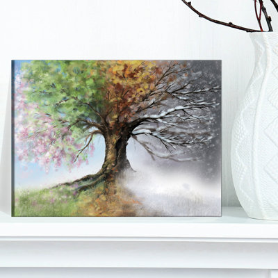 Tree Canvas Wall Art, Four Seasons Nature Illustration Print - Tree with Four Seasons
