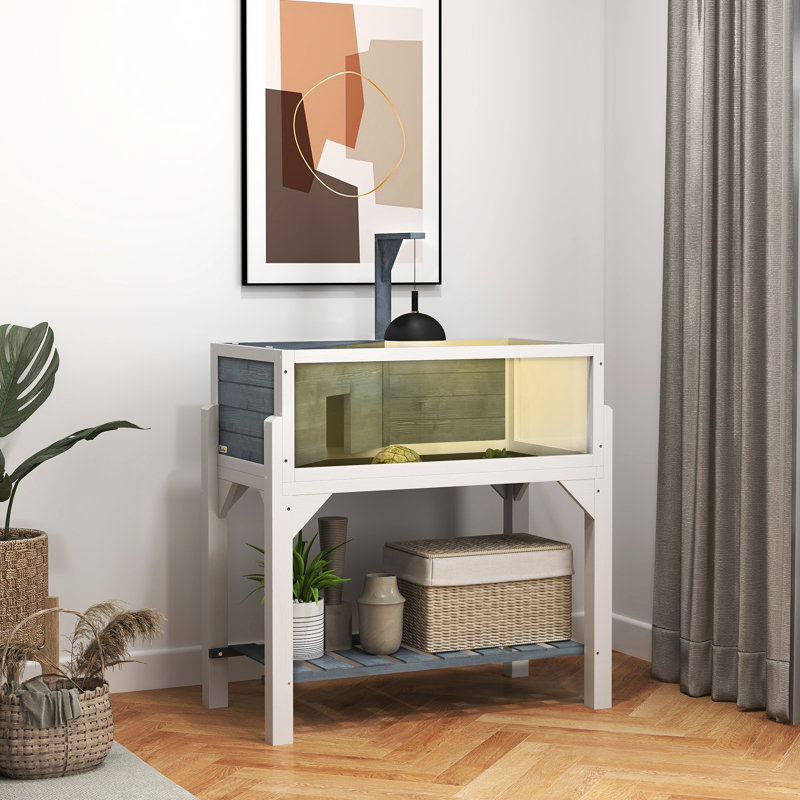 Wooden Tortoise House with Storage Shelf Clear Observation Windows