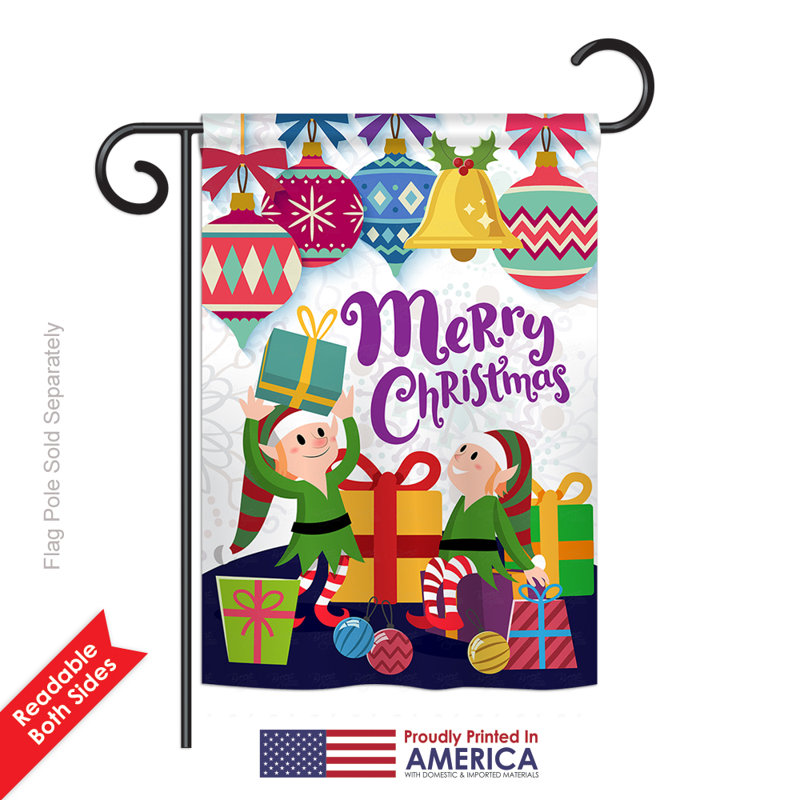 "aide-noël" , impression sur 2 côtés 19 po x 13 po. drapeau de jardin, Polyester, Vert clair
