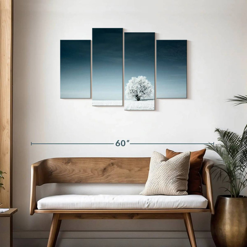 Arbre solitaire en hiver, H 27 po x l 43 po