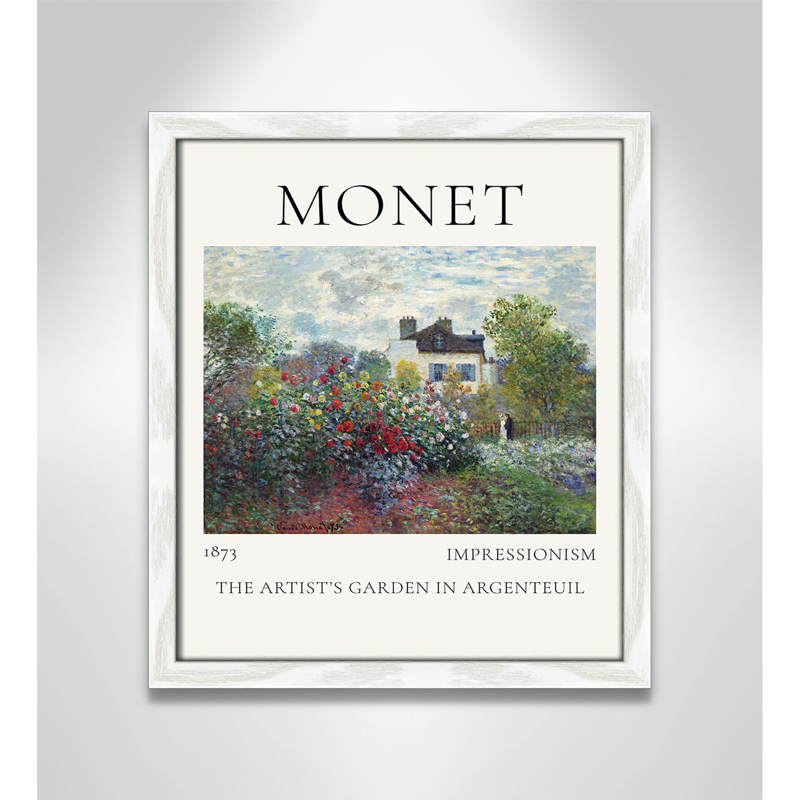 Artists Garden in Argenteuil Print by Claude Monet, No, White Single Picture Frame, 15" H x 13" W x 0.75" D