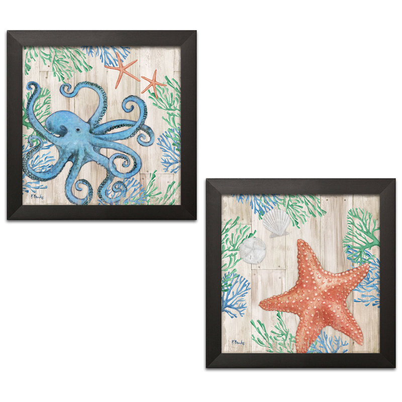 Clearwater Sealife I and II par Paul Brent - ensemble de 2 impressions, H 12 po x l 12 po x P 0,75 po, Cadre noir