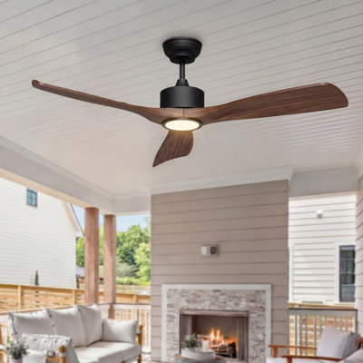 52" Walnut Outdoor Ceiling Fan with Light for Patio Garage Porch Indoor, Weather-Proof Blades & High-Airflow, Quiet DC Motor 3CCT Dimmable LED Ceiling Fan Remote