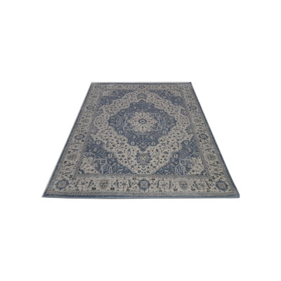 Oriental Machine-Made Cream/Blue 2'.6" x 10' Runner