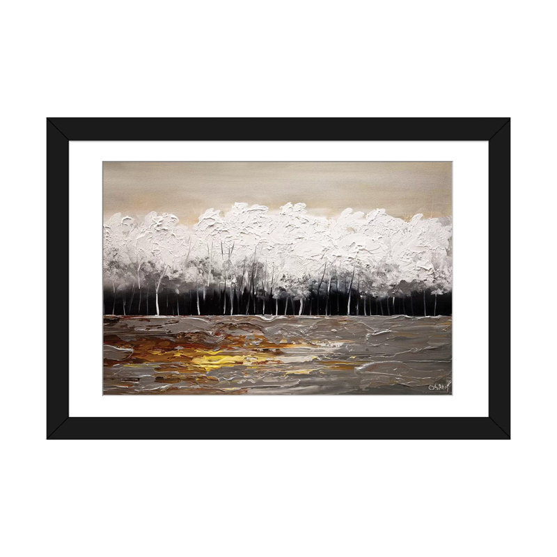 «Swiger White Forest», reproduction sur toile, H 16 po x l 24 po x P 1 po, Papier d'art encadré noir, Blanc