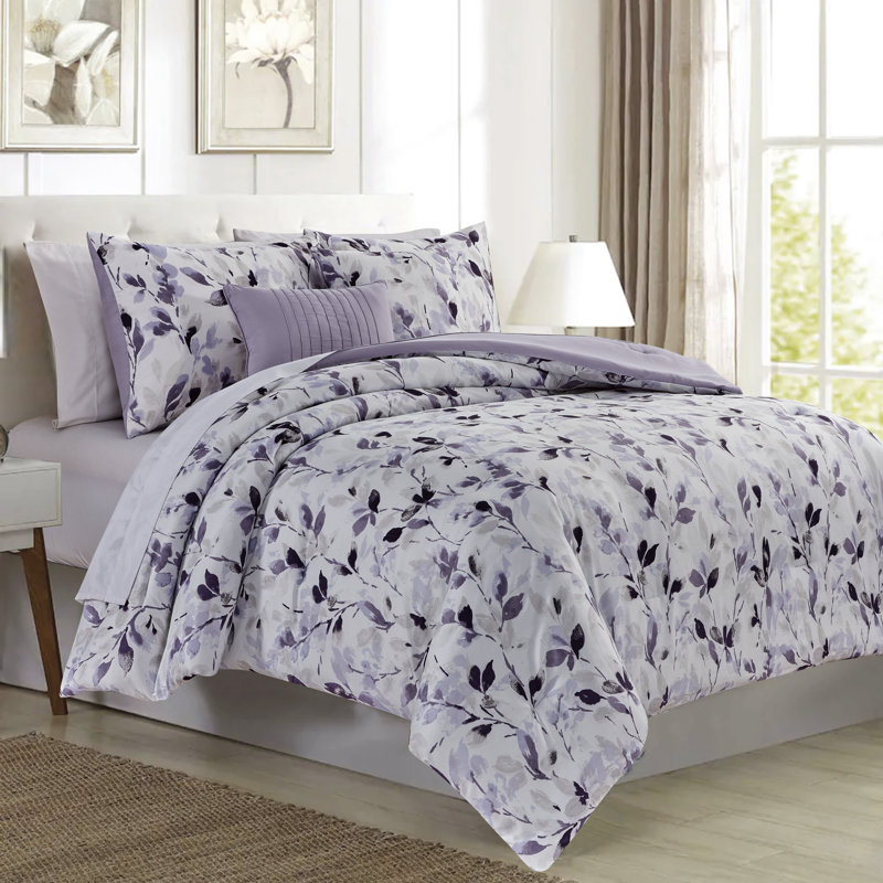  Ensemble d'édredon en microfibre lilas 5 pièces, Édredon grand + 2 taies décoratives grand + 2 co