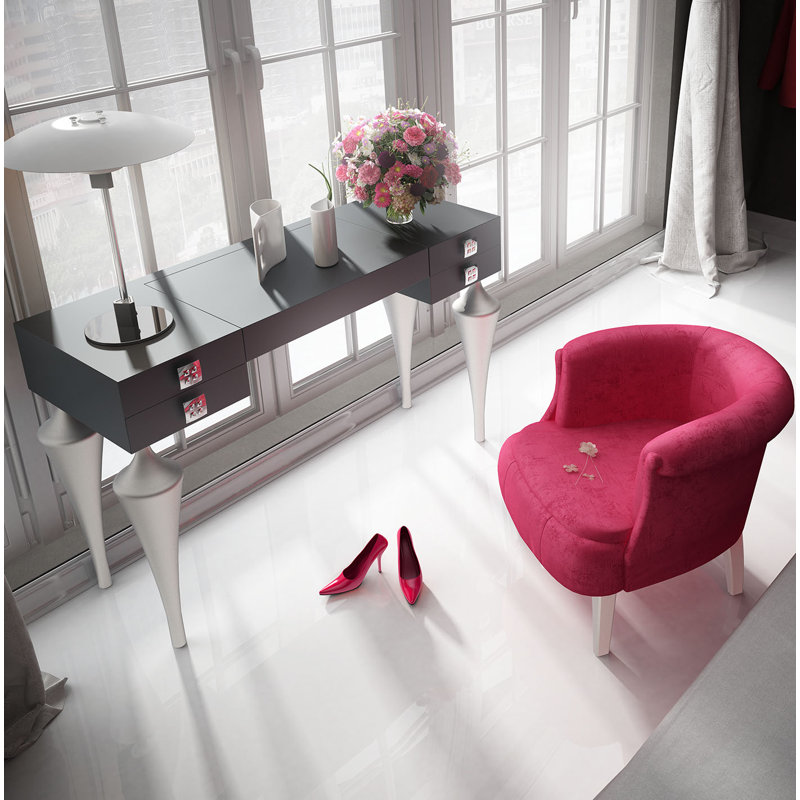 Ensemble coiffeuse avec miroir Kirkwood, Gris foncé / Argent brillant